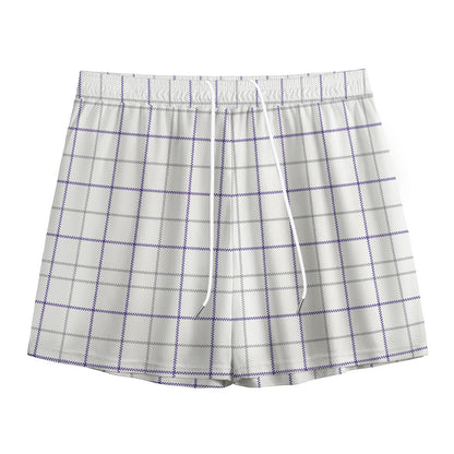 White Grey And Purple Tattersall Print Mesh Shorts