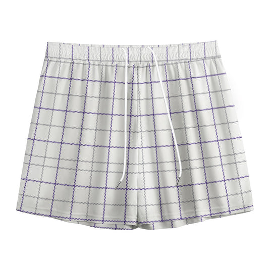 White Grey And Purple Tattersall Print Mesh Shorts