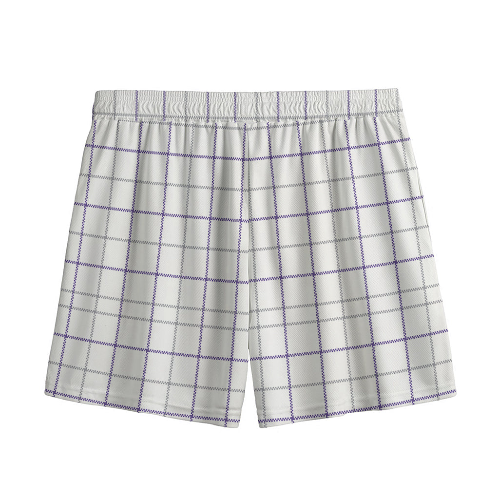 White Grey And Purple Tattersall Print Mesh Shorts
