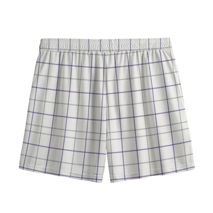 White Grey And Purple Tattersall Print Mesh Shorts