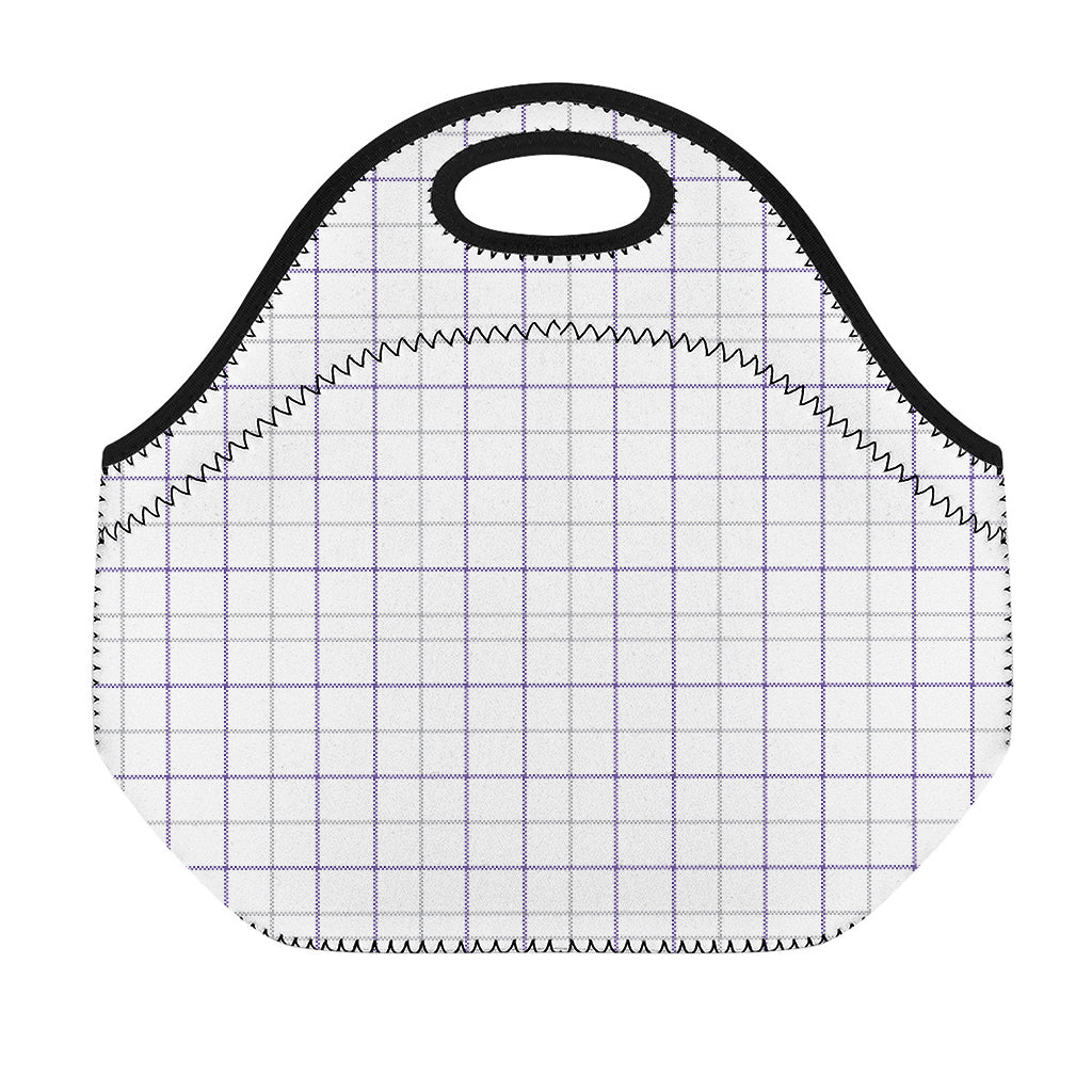 White Grey And Purple Tattersall Print Neoprene Lunch Bag