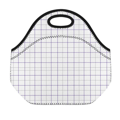 White Grey And Purple Tattersall Print Neoprene Lunch Bag