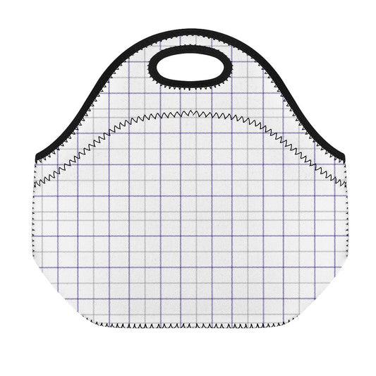 White Grey And Purple Tattersall Print Neoprene Lunch Bag