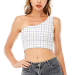 White Grey And Purple Tattersall Print One Shoulder Crop Top