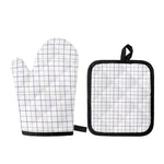 White Grey And Purple Tattersall Print Oven Mitt And Pot Holder Set