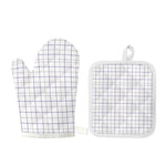 White Grey And Purple Tattersall Print Oven Mitt And Pot Holder Set