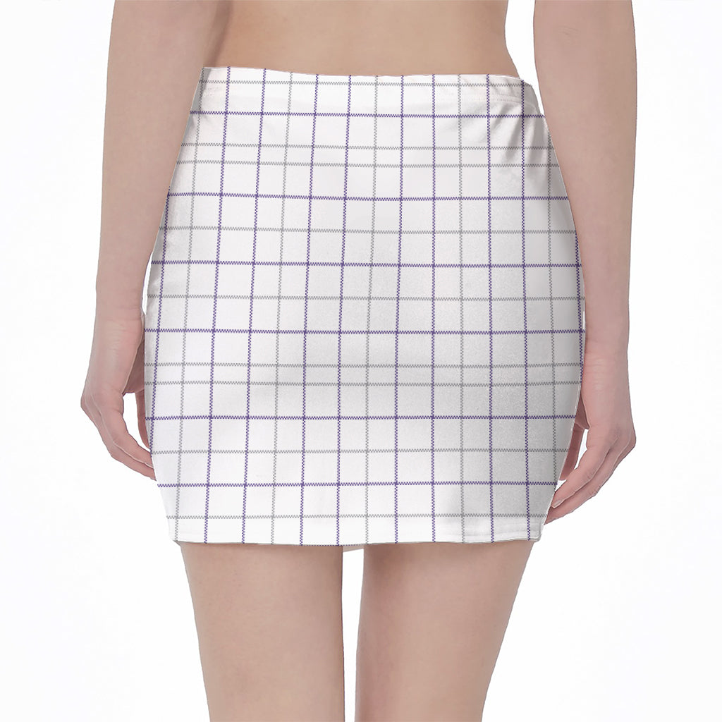 White Grey And Purple Tattersall Print Pencil Mini Skirt