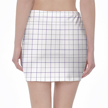 White Grey And Purple Tattersall Print Pencil Mini Skirt