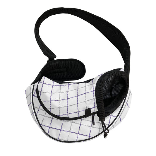 White Grey And Purple Tattersall Print Pet Sling Carrier