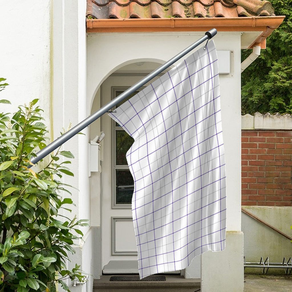 White Grey And Purple Tattersall Print Polyester Flag