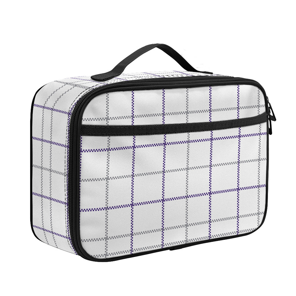 White Grey And Purple Tattersall Print Portable Lunch Bag