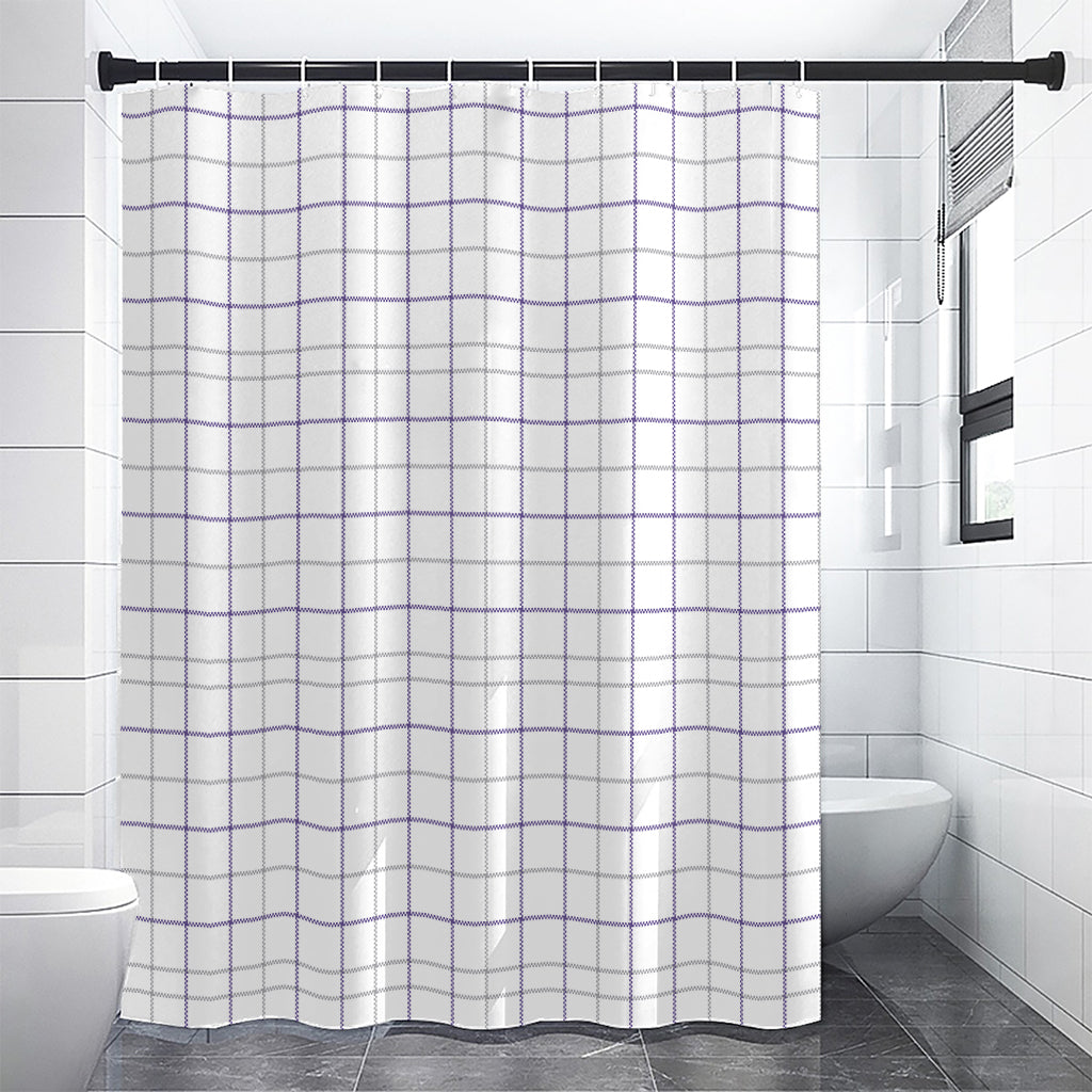 White Grey And Purple Tattersall Print Premium Shower Curtain