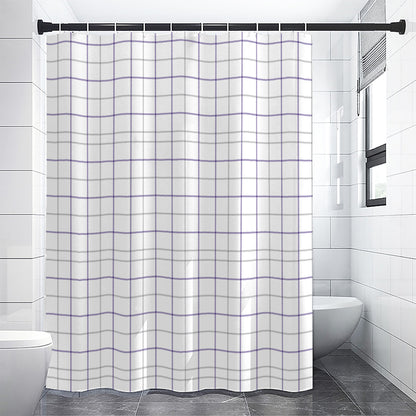 White Grey And Purple Tattersall Print Premium Shower Curtain