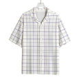 White Grey And Purple Tattersall Print Rayon Hawaiian Shirt