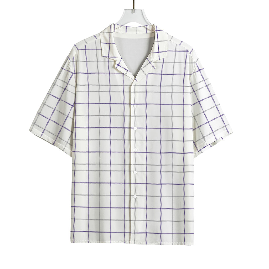 White Grey And Purple Tattersall Print Rayon Hawaiian Shirt