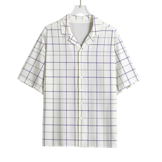 White Grey And Purple Tattersall Print Rayon Hawaiian Shirt