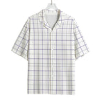 White Grey And Purple Tattersall Print Rayon Hawaiian Shirt