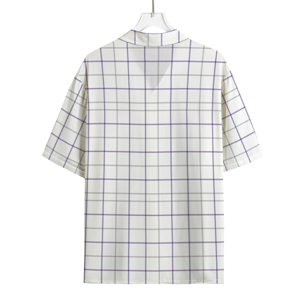 White Grey And Purple Tattersall Print Rayon Hawaiian Shirt