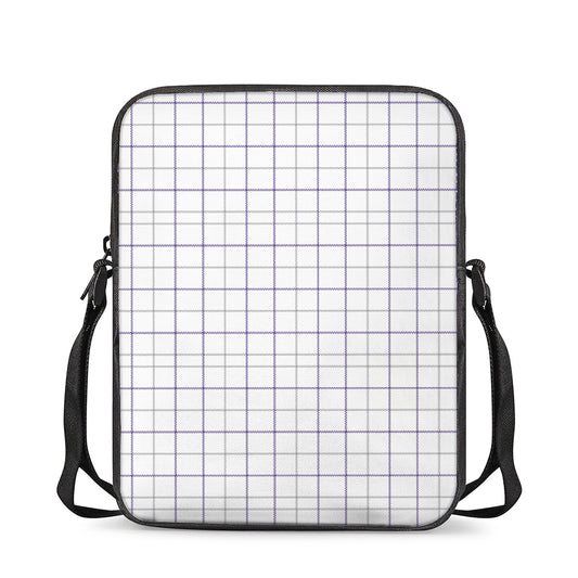 White Grey And Purple Tattersall Print Rectangular Crossbody Bag
