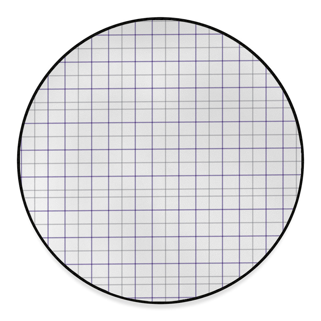 White Grey And Purple Tattersall Print Round Floor Mat