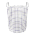 White Grey And Purple Tattersall Print Round Laundry Basket