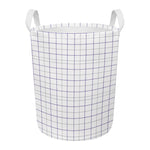 White Grey And Purple Tattersall Print Round Laundry Basket