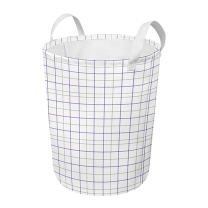 White Grey And Purple Tattersall Print Round Laundry Basket