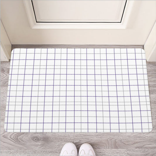 White Grey And Purple Tattersall Print Rubber Doormat