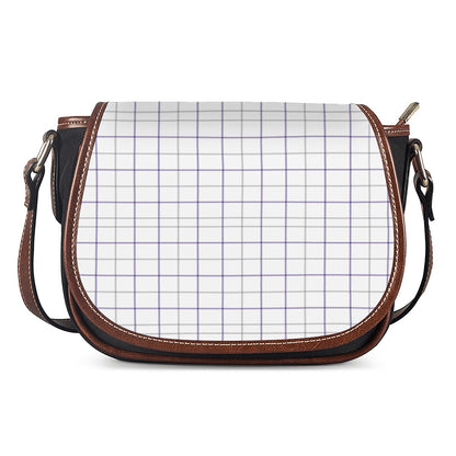 White Grey And Purple Tattersall Print Saddle Bag
