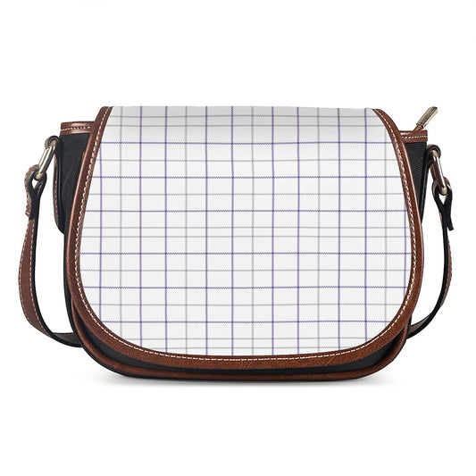 White Grey And Purple Tattersall Print Saddle Bag
