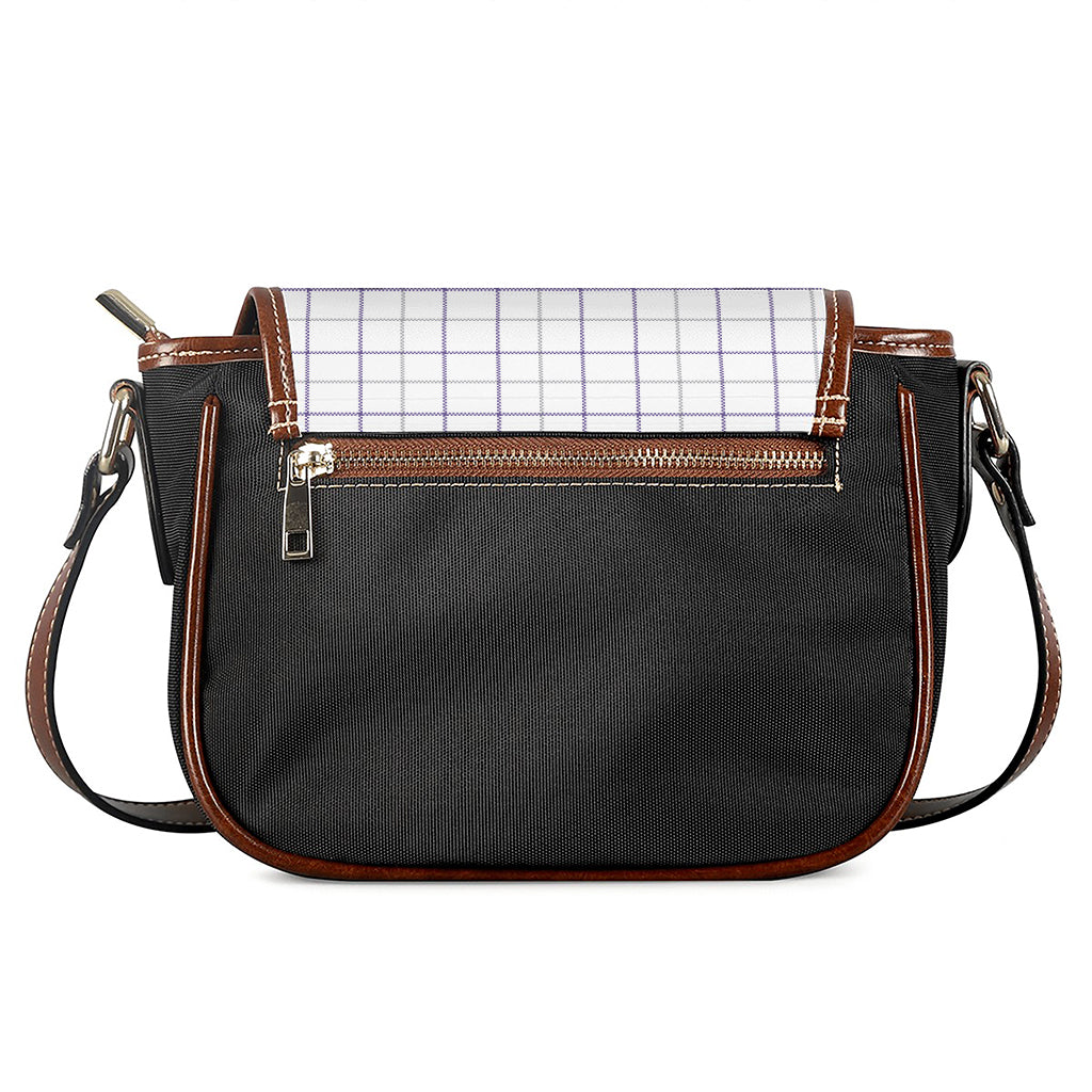 White Grey And Purple Tattersall Print Saddle Bag