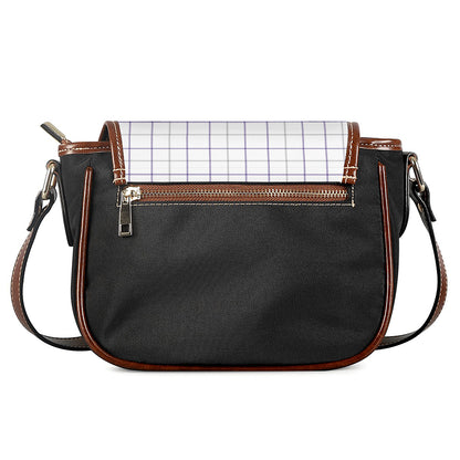 White Grey And Purple Tattersall Print Saddle Bag