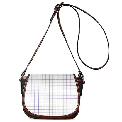 White Grey And Purple Tattersall Print Saddle Bag