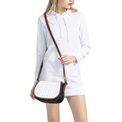 White Grey And Purple Tattersall Print Saddle Bag