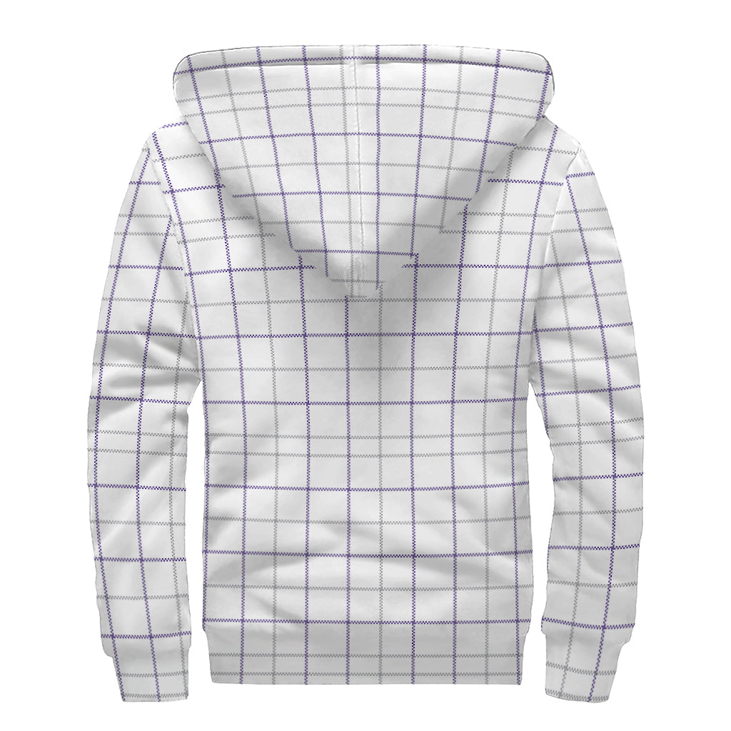 White Grey And Purple Tattersall Print Sherpa Lined Zip Up Hoodie