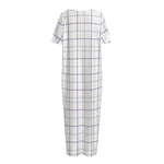 White Grey And Purple Tattersall Print Short Sleeve Long Nightdress