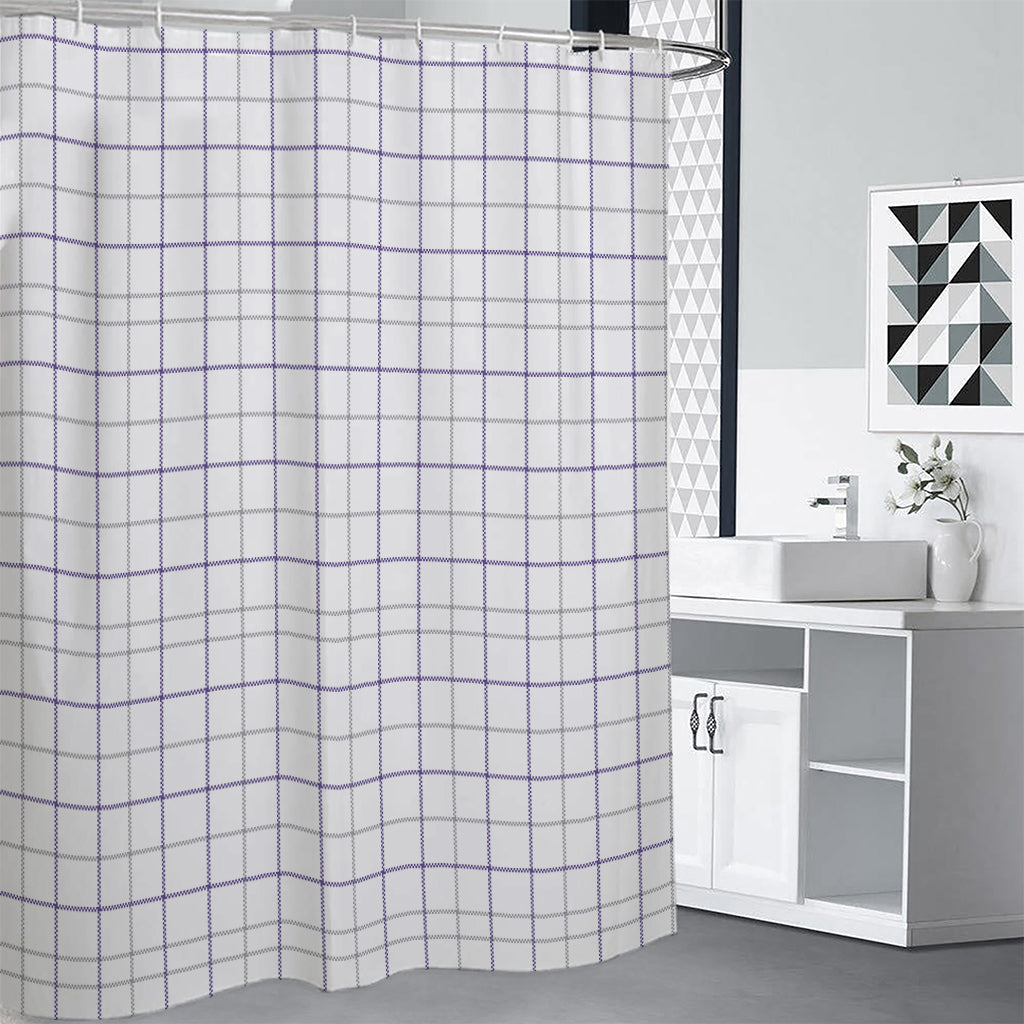 White Grey And Purple Tattersall Print Shower Curtain