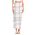 White Grey And Purple Tattersall Print Side Slit Maxi Skirt