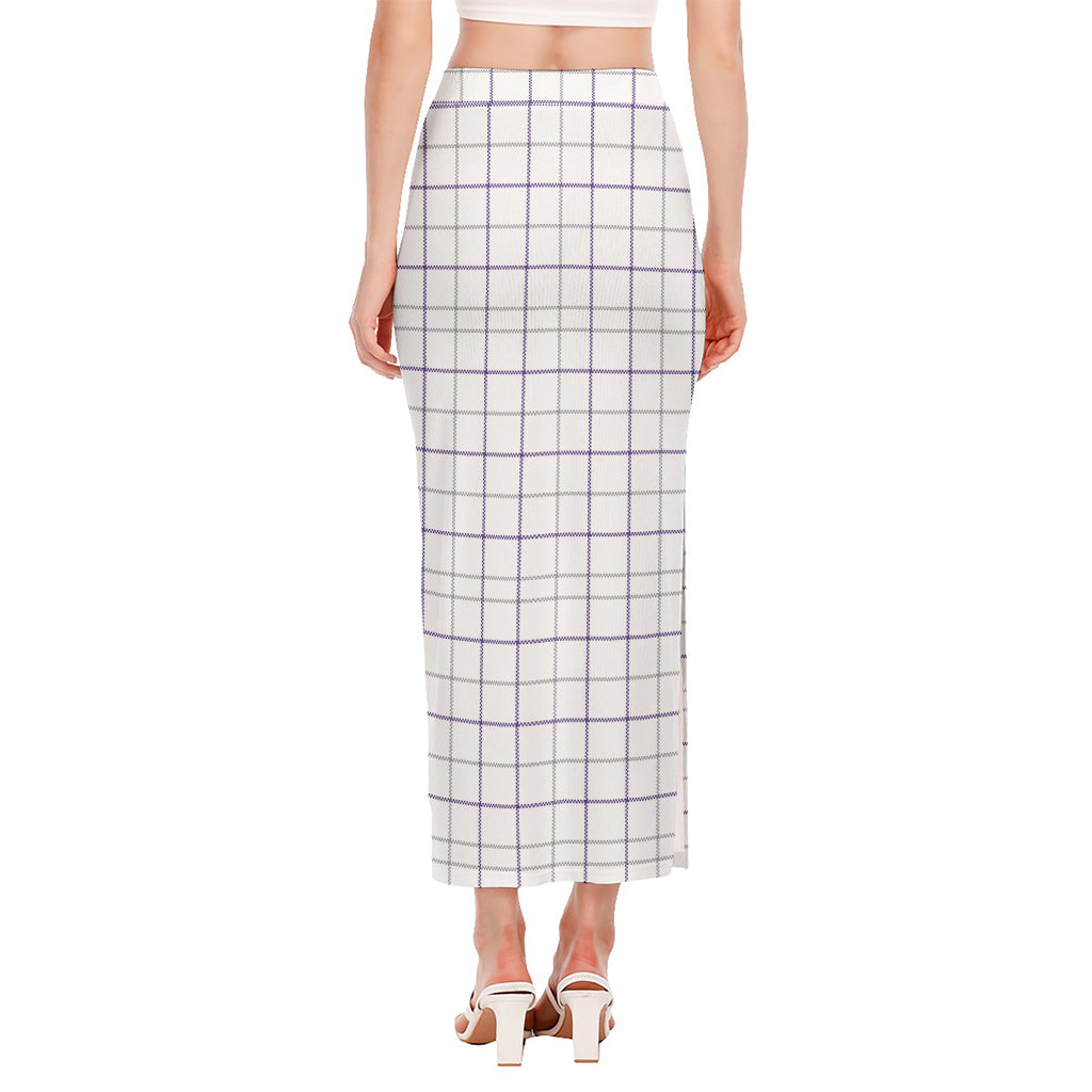 White Grey And Purple Tattersall Print Side Slit Maxi Skirt