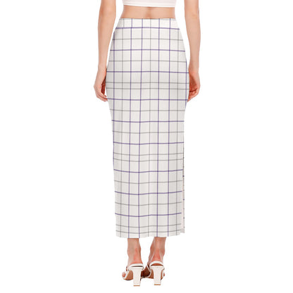 White Grey And Purple Tattersall Print Side Slit Maxi Skirt