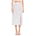 White Grey And Purple Tattersall Print Side Slit Midi Skirt