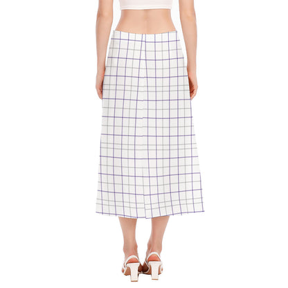 White Grey And Purple Tattersall Print Side Slit Midi Skirt
