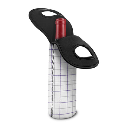 White Grey And Purple Tattersall Print Single Neoprene Wine Tote