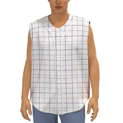 White Grey And Purple Tattersall Print Sleeveless Baseball Jersey