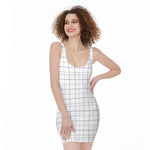 White Grey And Purple Tattersall Print Sleeveless Bodycon Dress