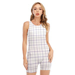 White Grey And Purple Tattersall Print Sleeveless One Piece Swimsuit