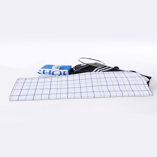 White Grey And Purple Tattersall Print Sports Towel