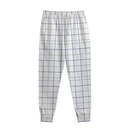 White Grey And Purple Tattersall Print Sweatpants