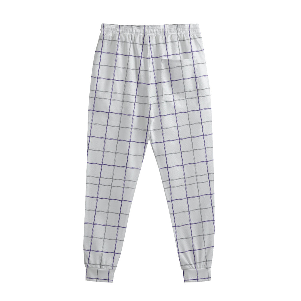 White Grey And Purple Tattersall Print Sweatpants