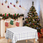 White Grey And Purple Tattersall Print Tablecloth